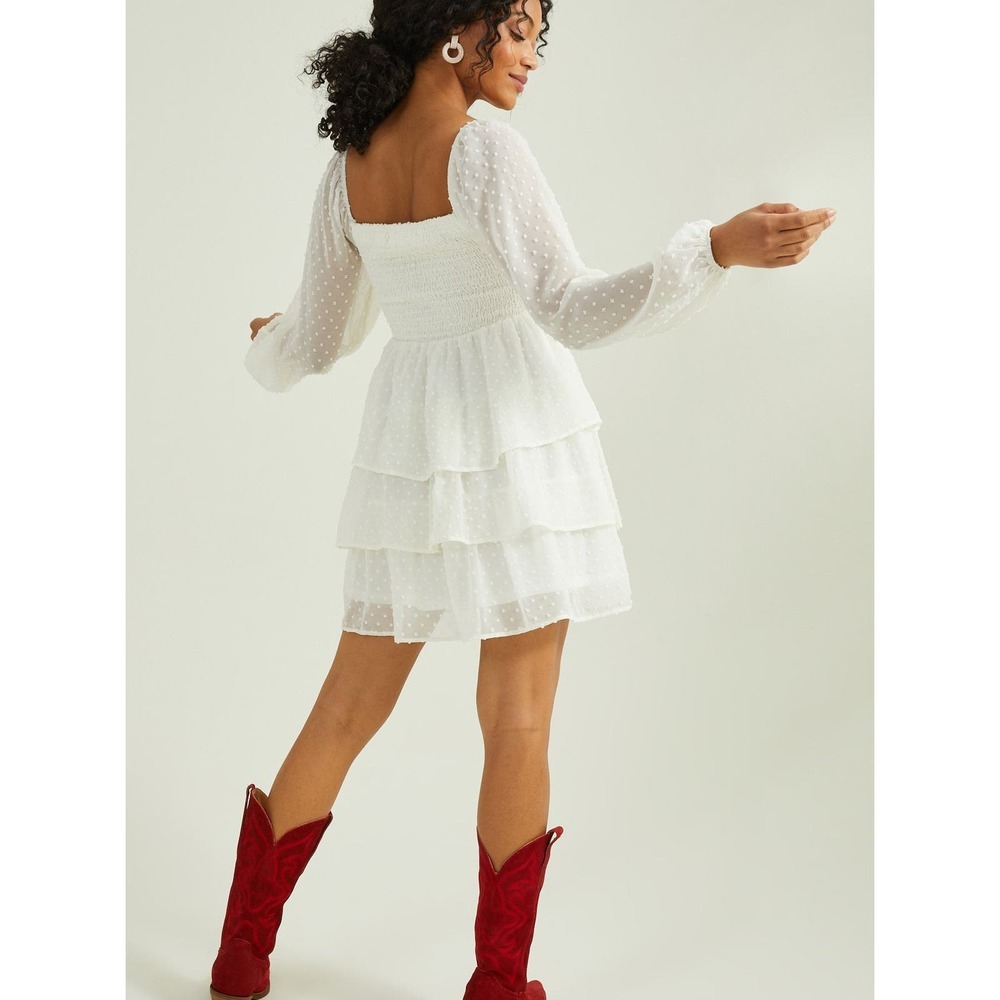 Altar'd State White Mesh Polka Dot Shoulder Dress - Picture 3 of 4